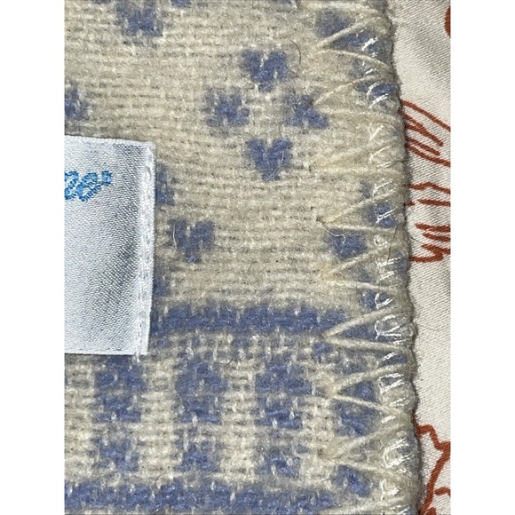 Coming Home Cream And Blue 100% Wool Blanket Throw 48 X 62 Baby Car Couch Winter - Picture 9 of 9